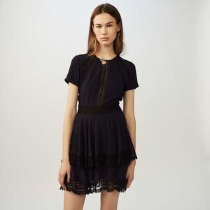 Maje Flounced tiered lace trimmed Dress in Navy